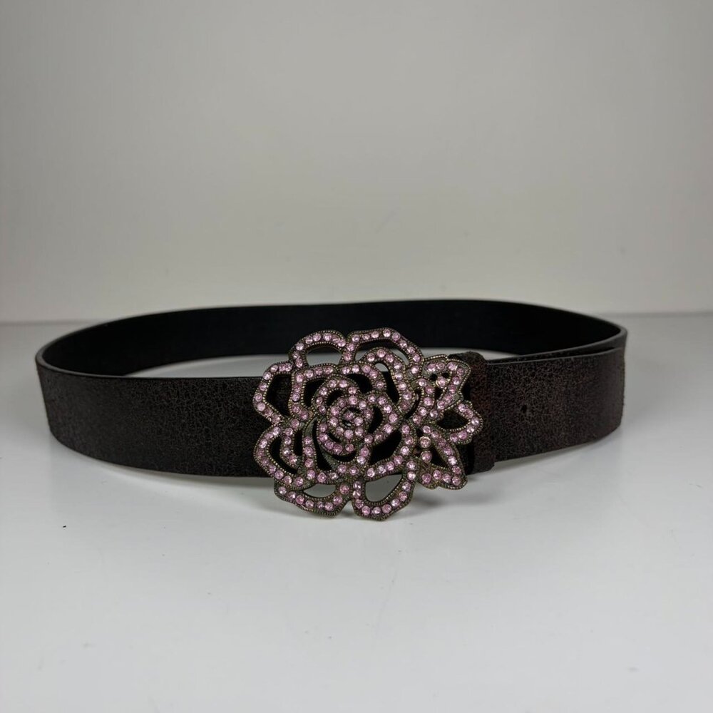 2000s Western | Cowgirl Core Bling Rose Buckle Belt